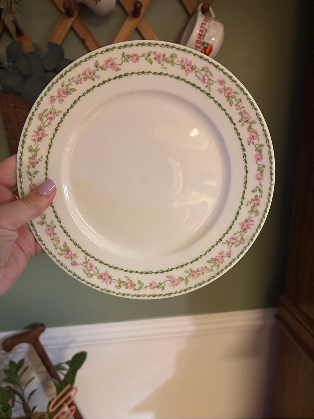 Limoges Pink Rose & Green Laurel Plate and Bowl